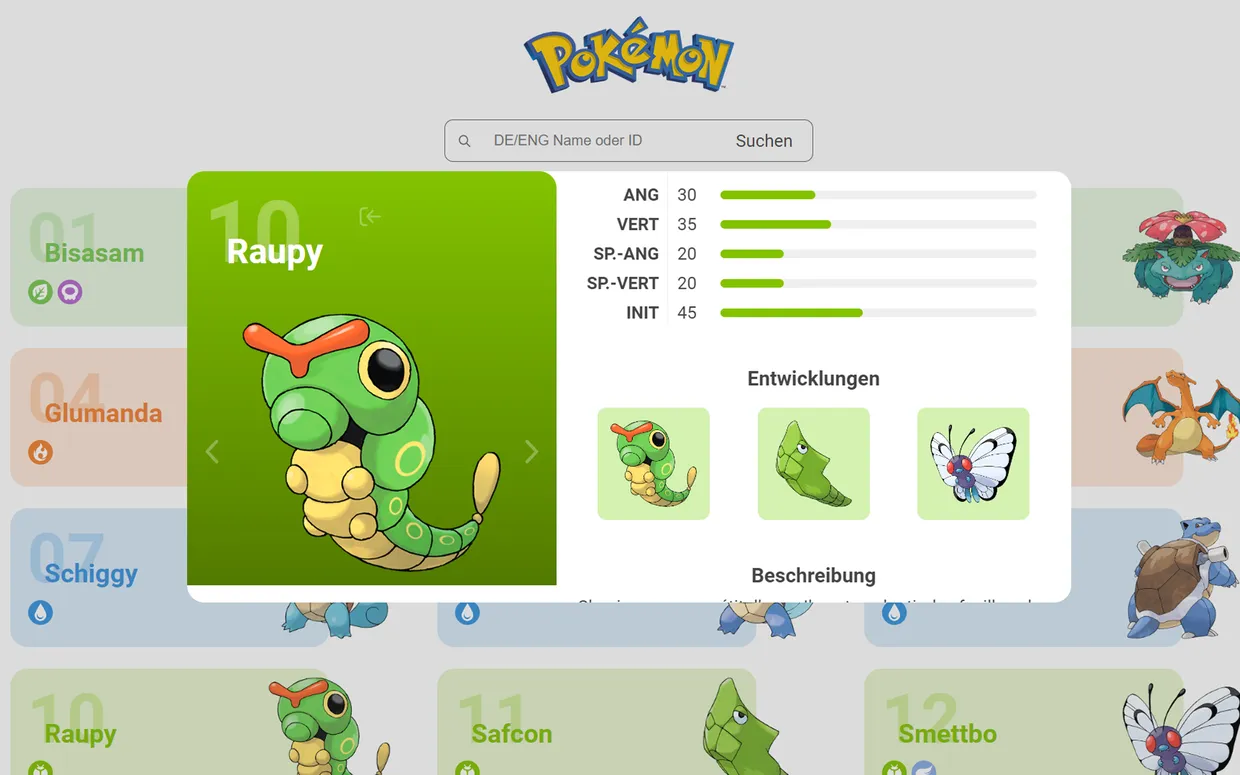Pokedex Projekt Vorschau